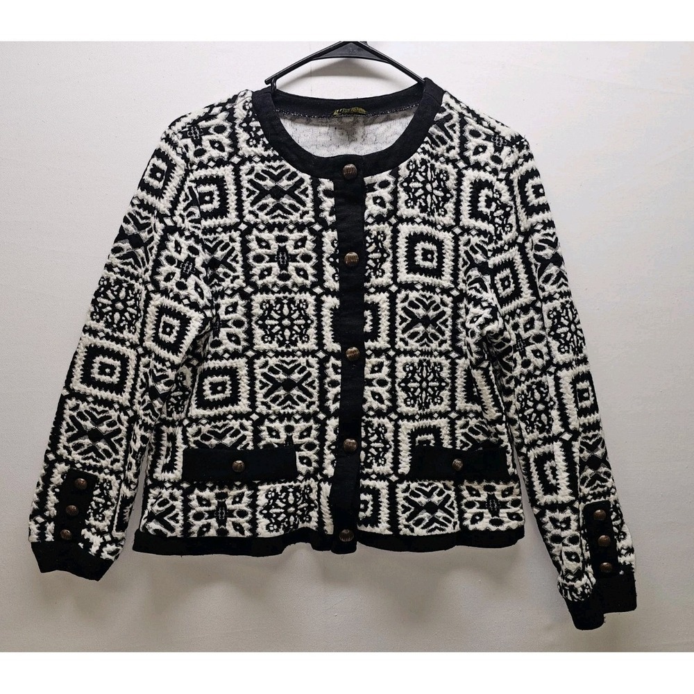 VTG 80s Stuart Alan Women M Knit Cardigan Geometric Grannycore Coquette Academia